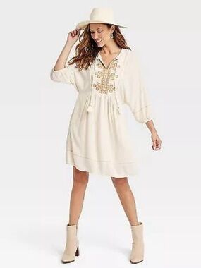 Knox Rose Cream Dress with Gold Embroidery